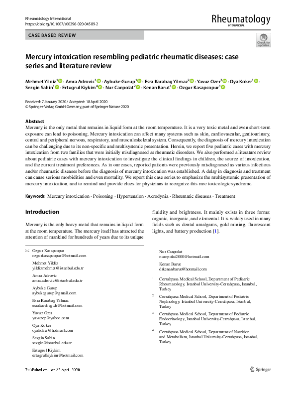 (PDF) Mercury intoxication resembling pediatric rheumatic diseases ...