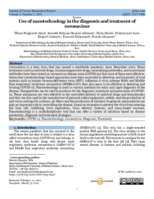 (PDF) Use of nanotechnology in the diagnosis and treatment of coronavirus