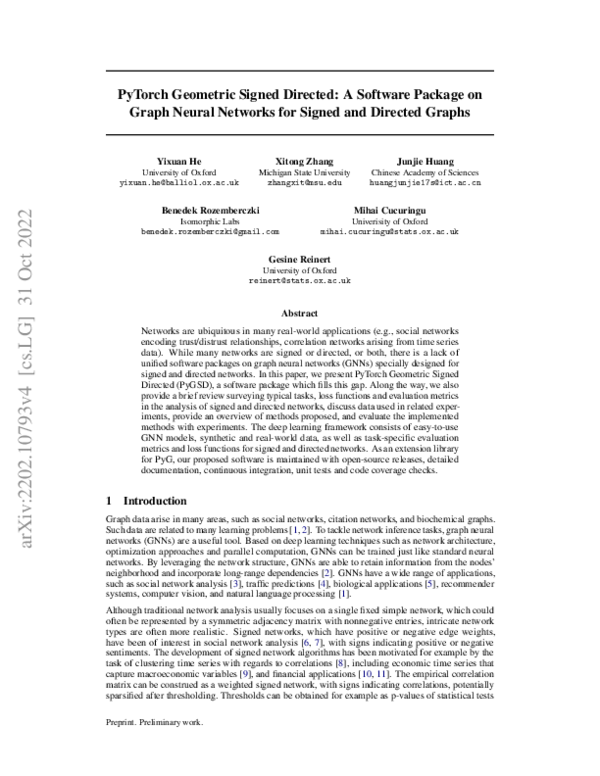 (PDF) PyTorch Geometric Signed Directed: A Software Package on Graph ...