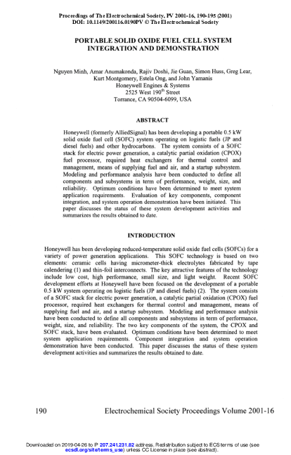 (PDF) Portable Solid Oxide Fuel Cell System Integration and Demonstration