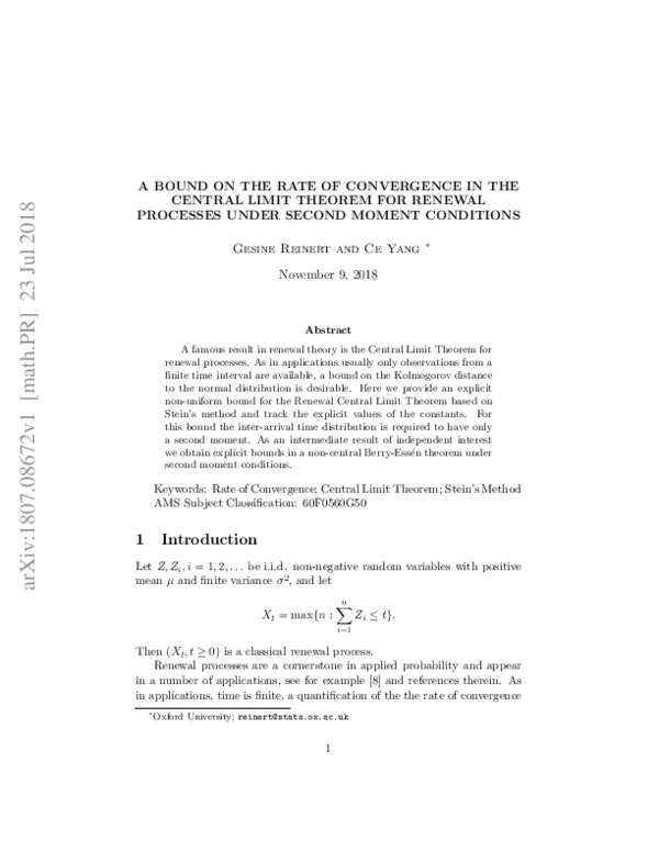 (PDF) A bound on the rate of convergence in the central limit theorem ...