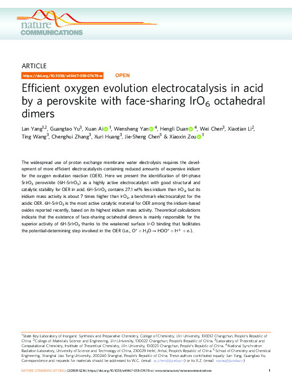 (PDF) Efficient oxygen evolution electrocatalysis in acid by a ...