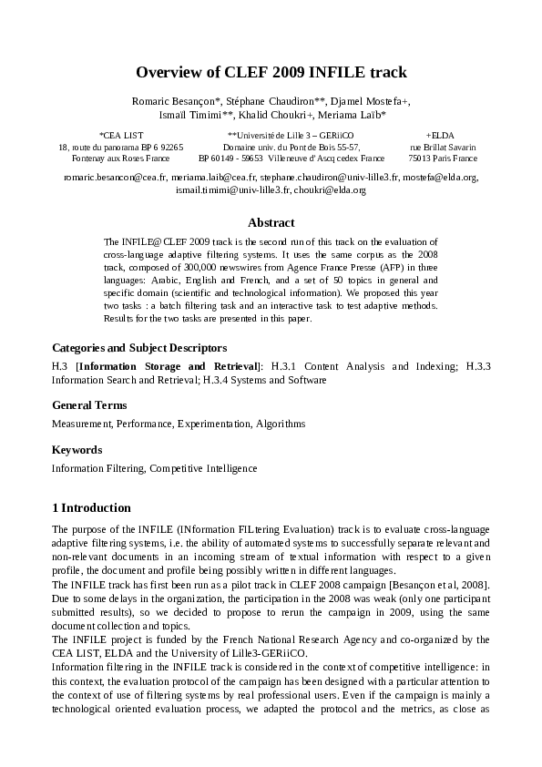 (PDF) Overview of CLEF 2009 INFILE track
