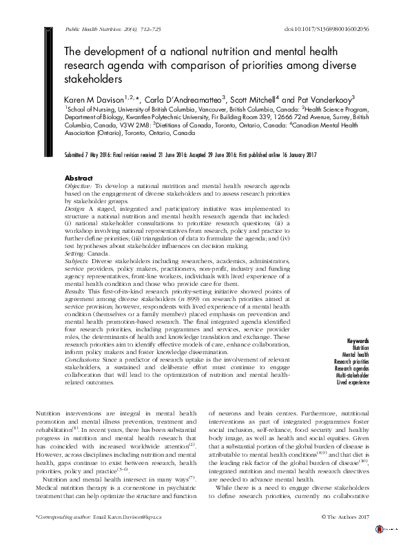 (PDF) The development of a national nutrition and mental health ...