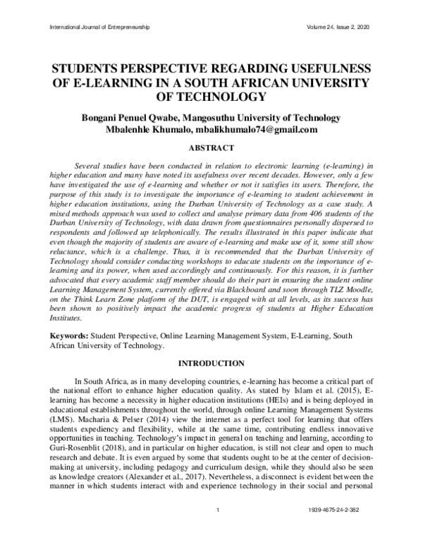  pdf students perspective regarding usefulness of e learning in a
