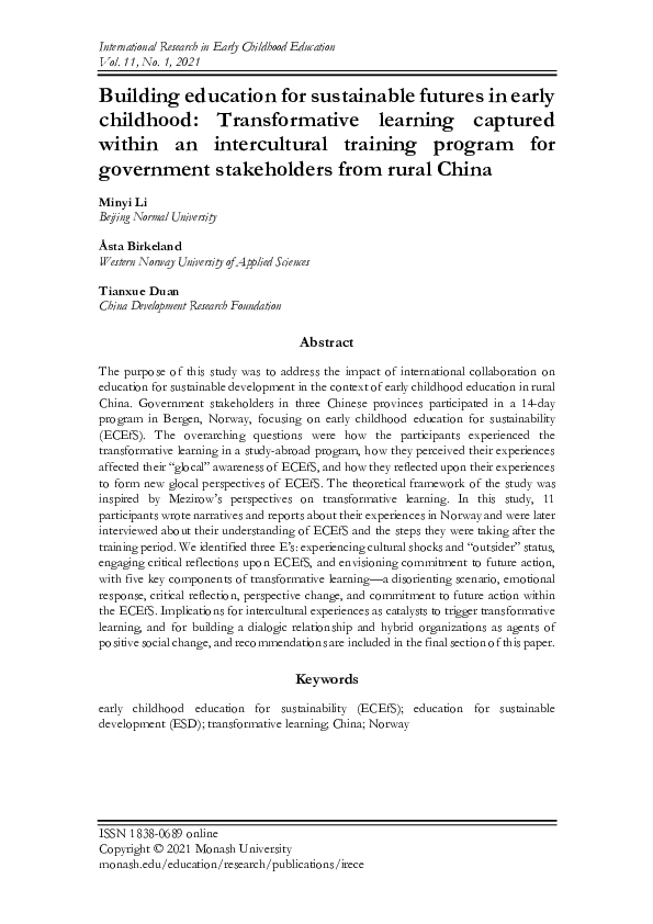 (PDF) Building education for sustainable futures in early childhood ...