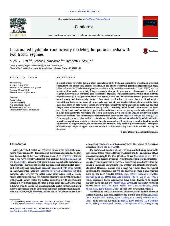 (PDF) Unsaturated hydraulic conductivity modeling for porous media with ...