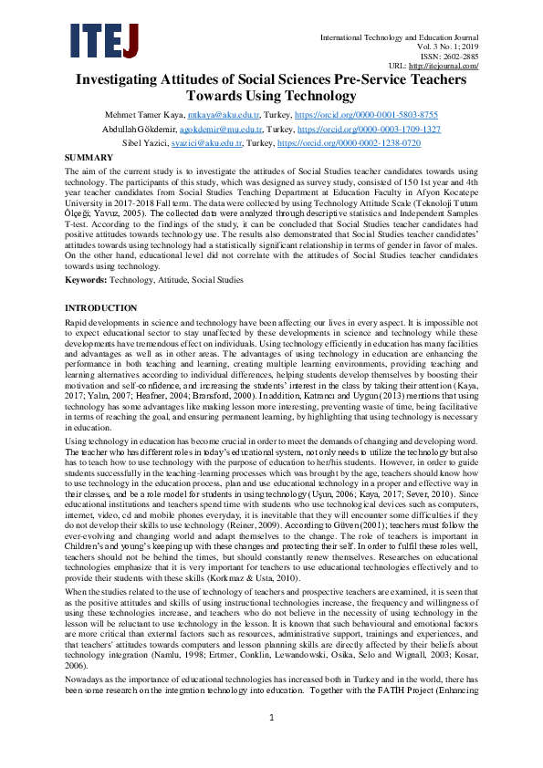 (PDF) Investigating Attitudes of Social Sciences Pre-Service Teachers ...