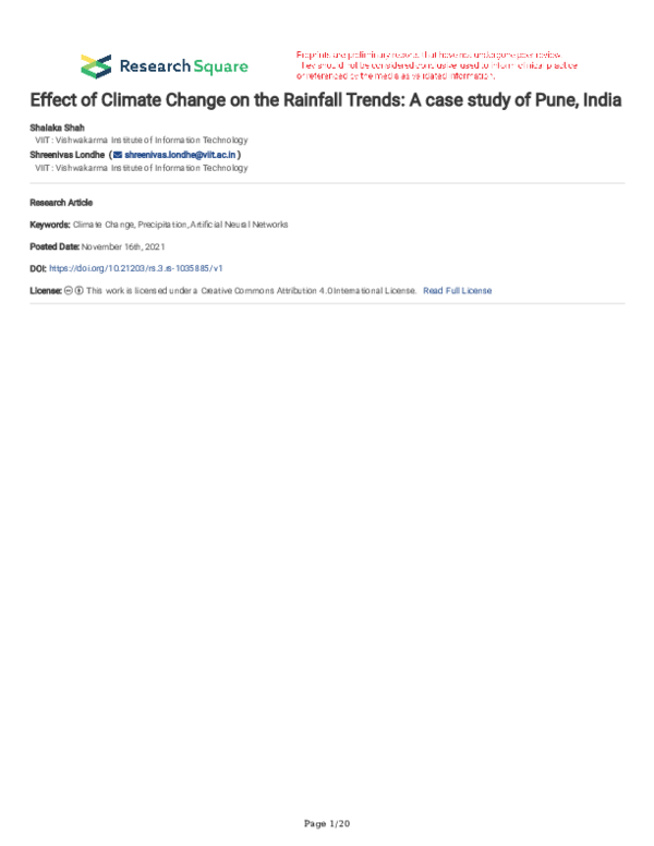 (PDF) Effect of Climate Change on the Rainfall Trends: A case study of ...