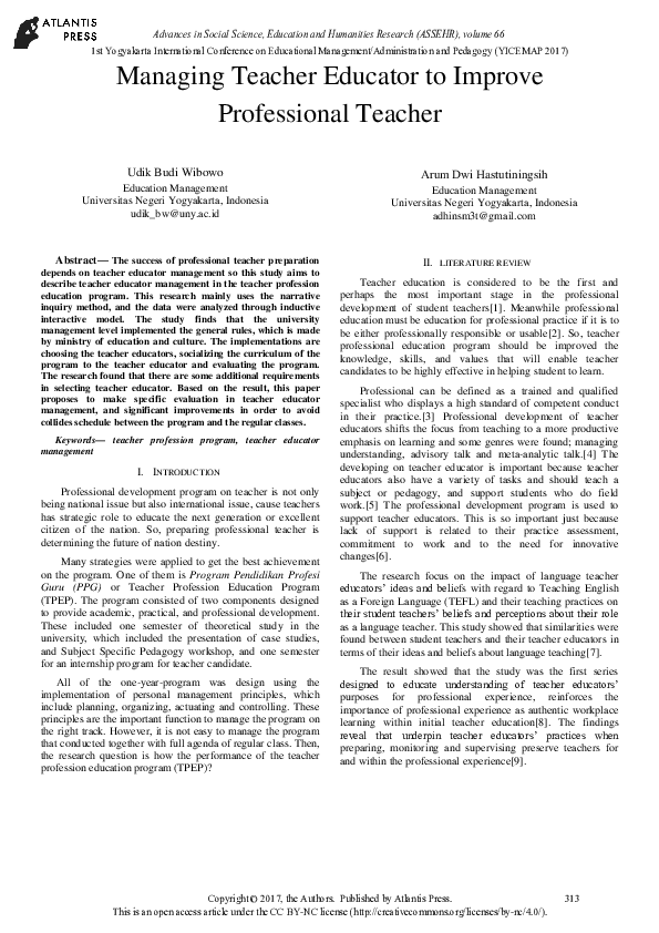 (PDF) Managing Teacher Educator To Improve Professional Teacher
