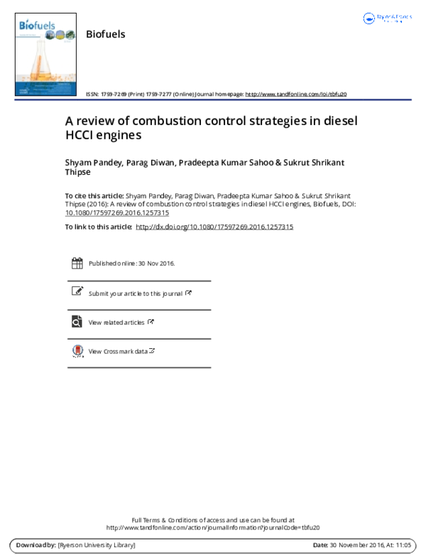 (PDF) A review of combustion control strategies in diesel HCCI engines
