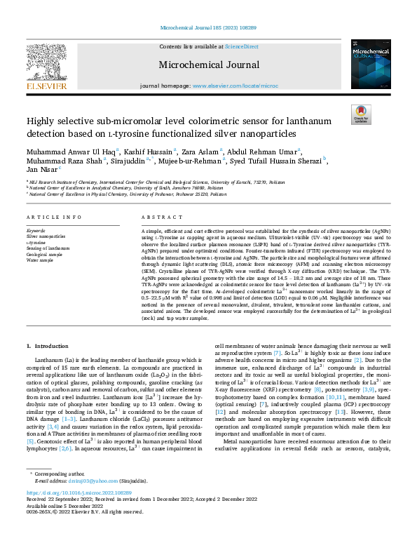 (PDF) Highly selective sub-micromolar level colorimetric sensor for ...