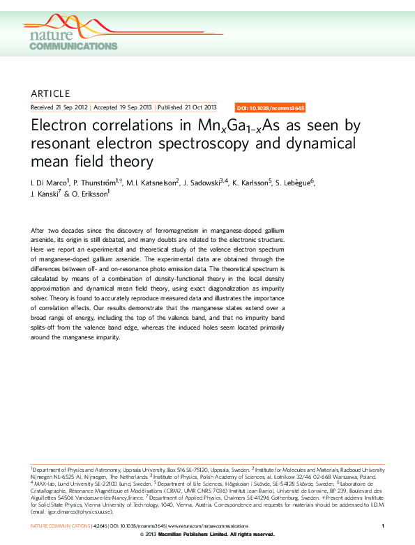 (PDF) Electron correlations in MnxGa1–xAs as seen by resonant electron ...
