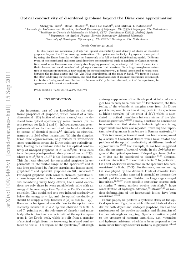 (PDF) Optical conductivity of disordered graphene beyond the Dirac cone ...