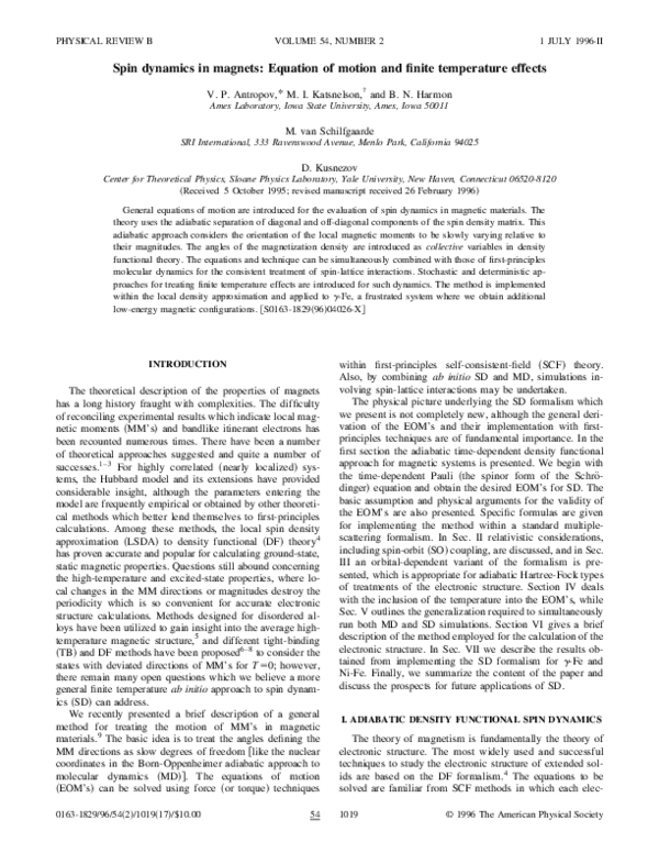 (PDF) Spin dynamics in magnets: Equation of motion and finite ...