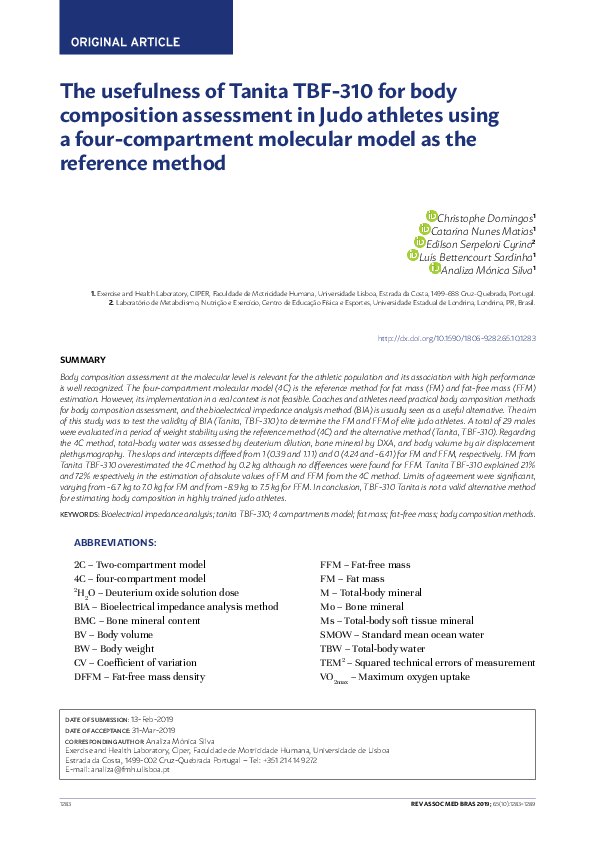 (PDF) The usefulness of Tanita TBF310 for body composition assessment