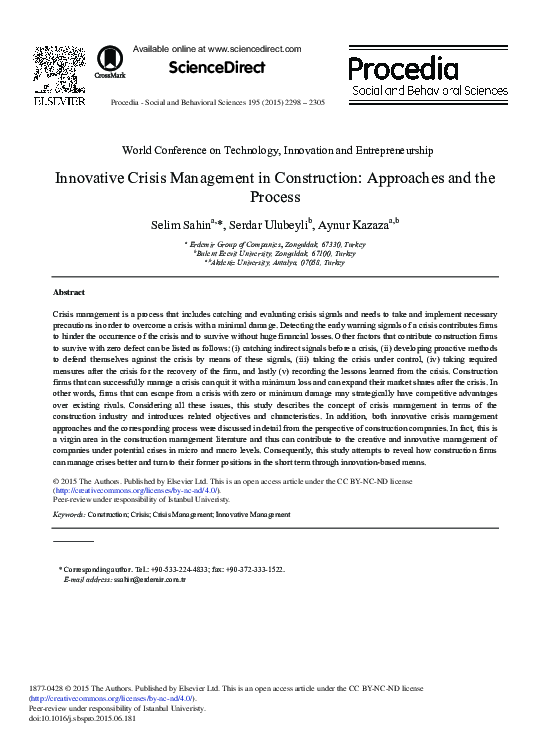 (PDF) Innovative Crisis Management in Construction: Approaches and the ...