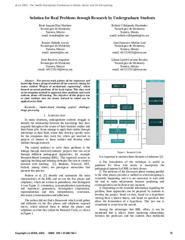(PDF) Solution for Real Problems through Research by Undergraduate Students