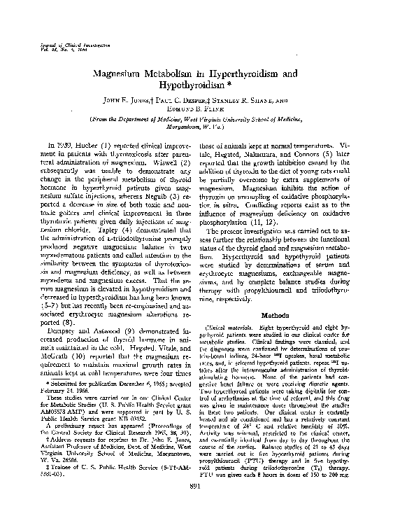 (PDF) Magnesium metabolism in hyperthyroidism and hypothyroidism