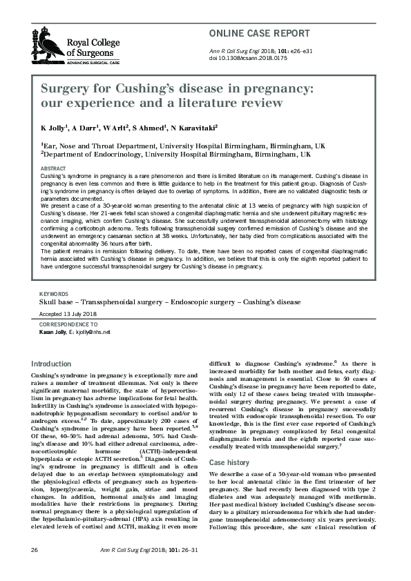 (PDF) Surgery for Cushing’s disease in pregnancy: our experience and a ...