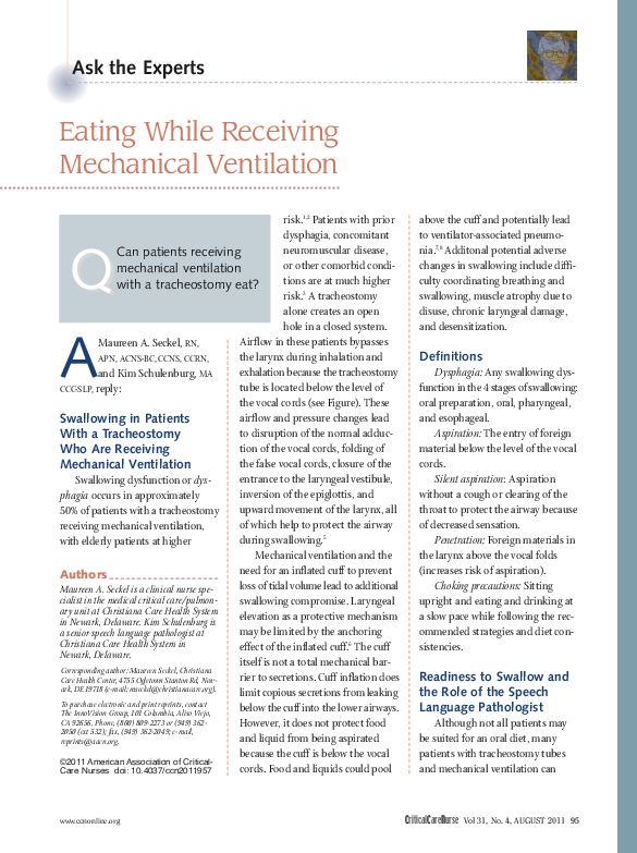 (PDF) Eating While Receiving Mechanical Ventilation