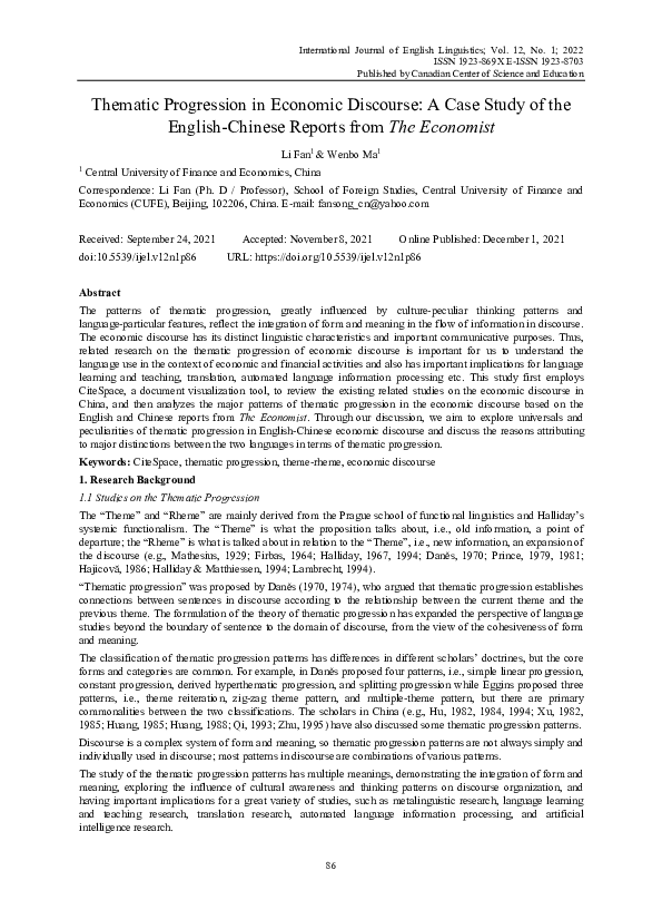 (PDF) Thematic Progression in Economic Discourse: A Case Study of the ...