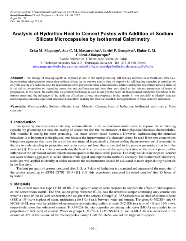 (PDF) Analysis of Hydration Heat in Cement Pastes with Addition of ...
