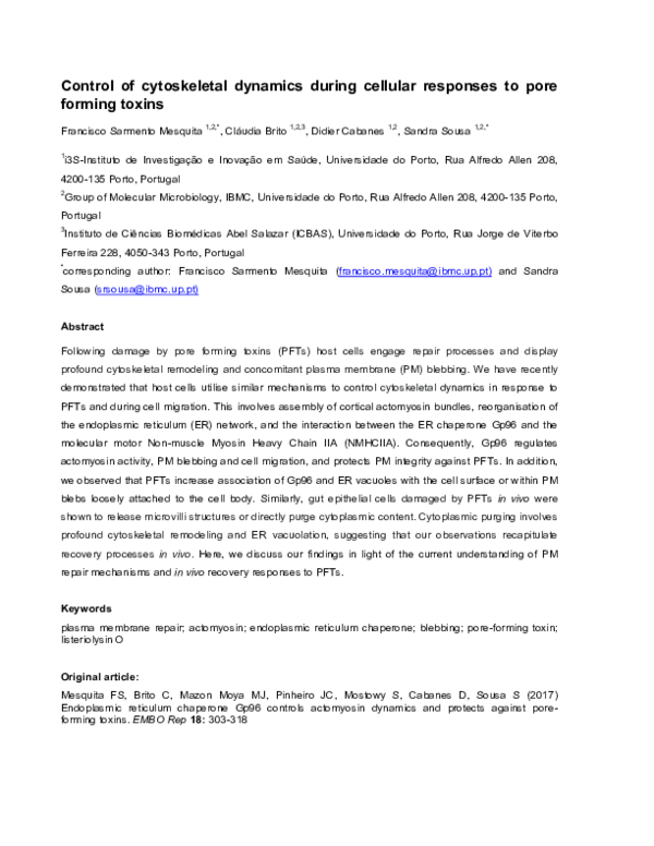 (PDF) Control of cytoskeletal dynamics during cellular responses to ...