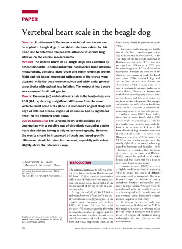 (PDF) Vertebral heart scale in the beagle dog