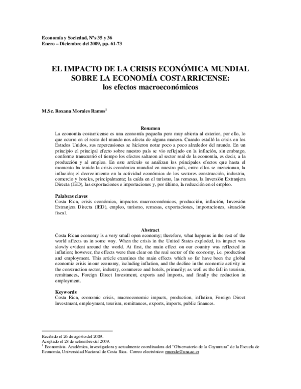 (PDF) EL IMPACTO DE LA CRISIS ECONÓMICA MUNDIAL SOBRE LA ECONOMÍA ...