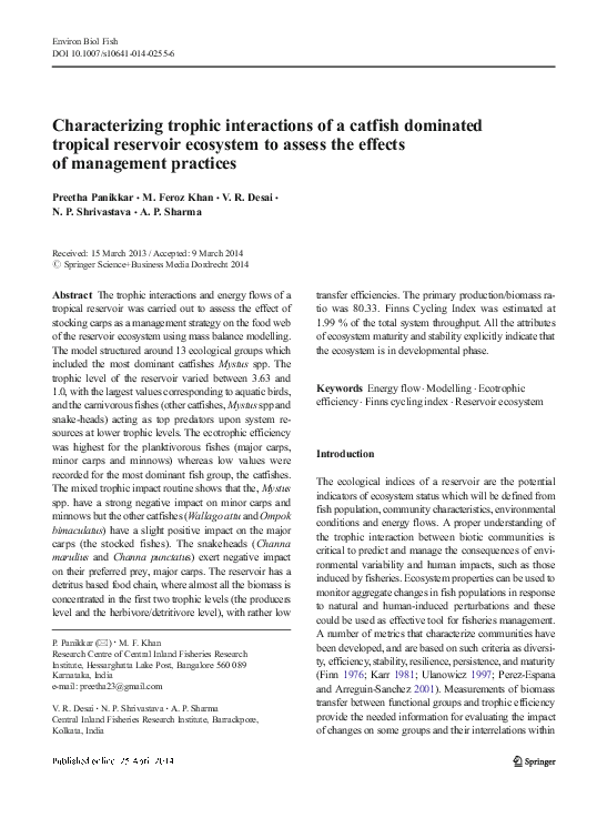 (PDF) Characterizing trophic interactions of a catfish dominated tropical reservoir ecosystem to