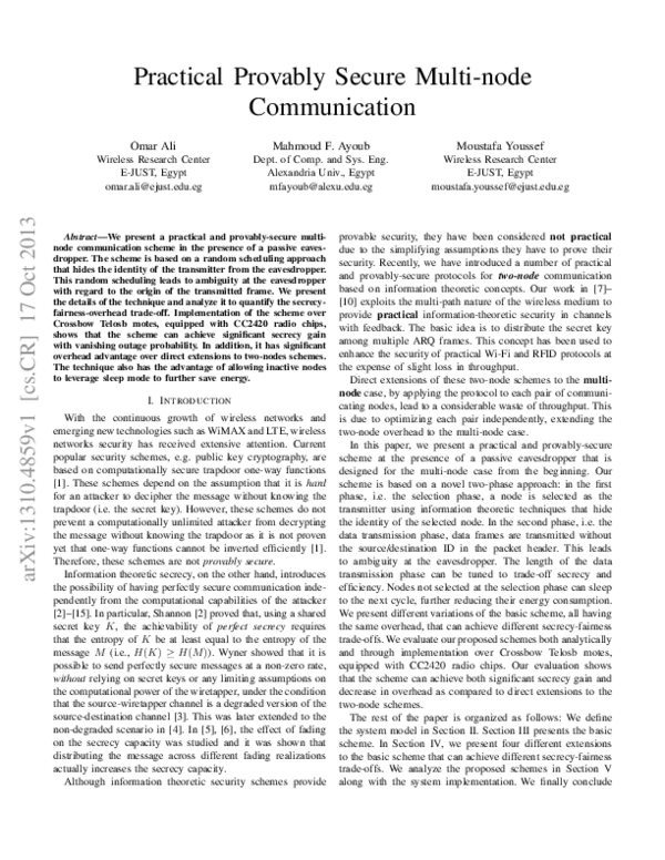 (PDF) Practical provably secure multi-node communication