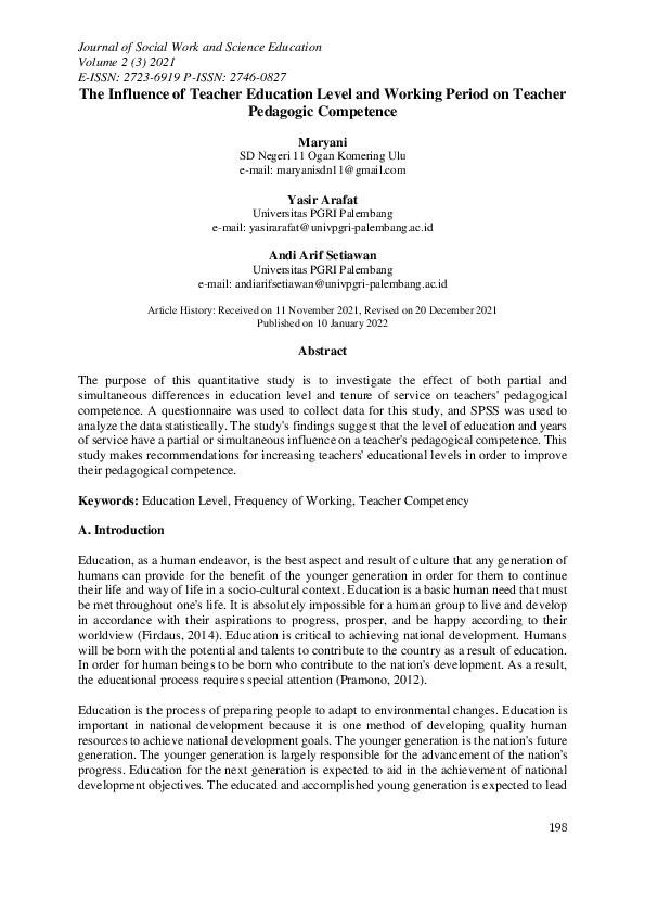 (PDF) The Influence of Teacher Education Level and Working Period on ...
