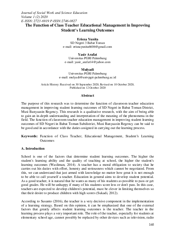 (PDF) The Function of Class Teacher Educational Management in Improving ...