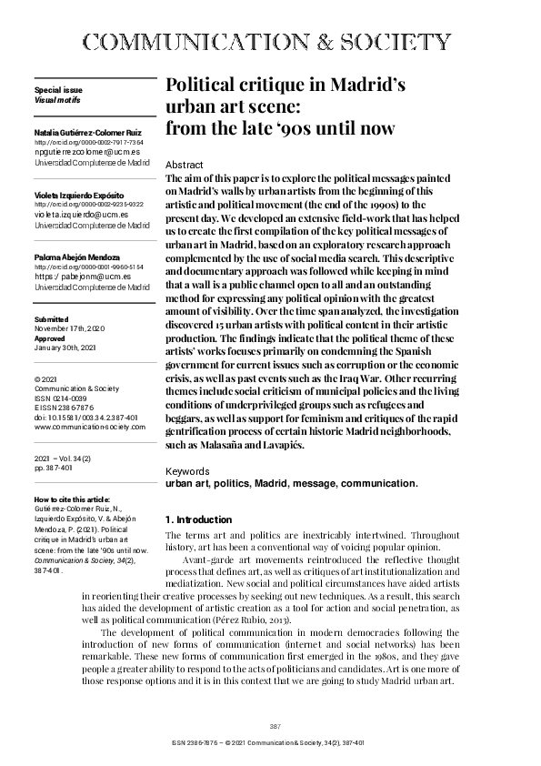 (PDF) Political critique in Madrid's urban art scene: from the late ...