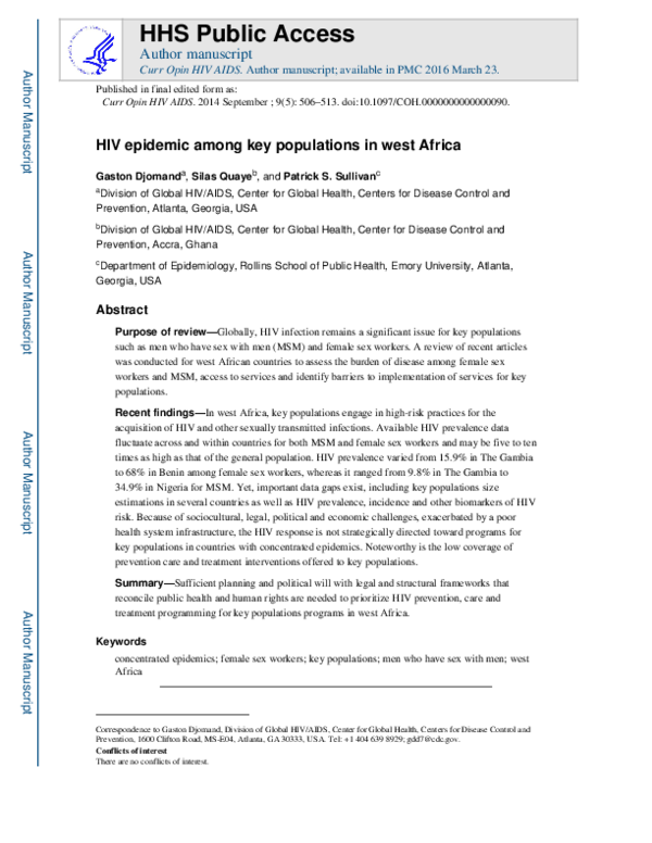 (PDF) HIV epidemic among key populations in west Africa