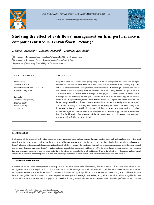 (PDF) Studying the effect of cash flows’ management on firm performance ...