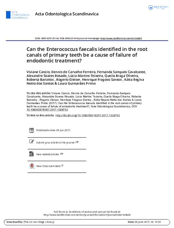 (PDF) Can the Enterococcus faecalis identified in the root canals of