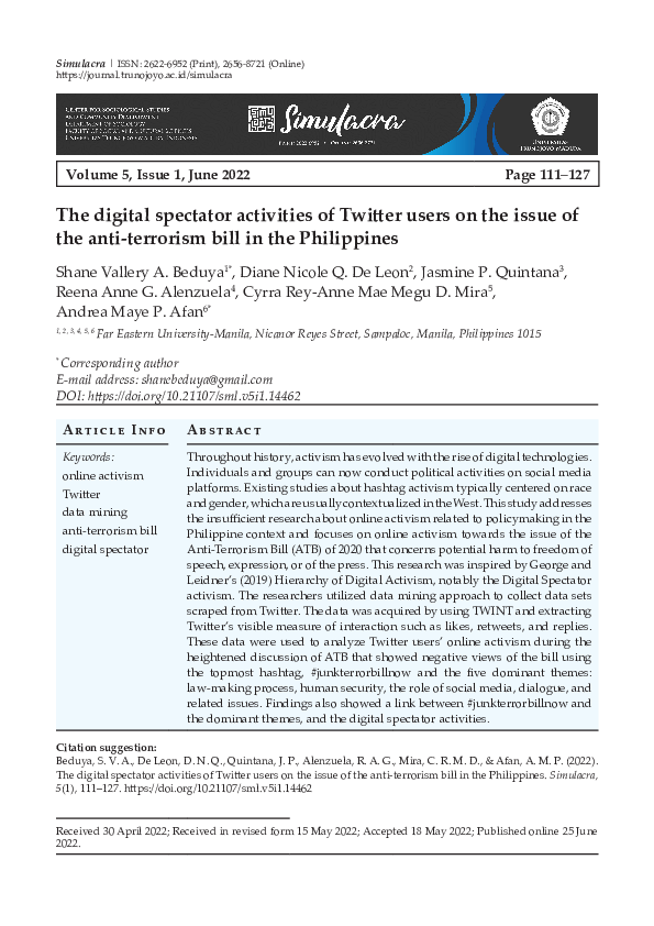 (PDF) Twitter Activism on the Philippines Anti-Terrorism Bill