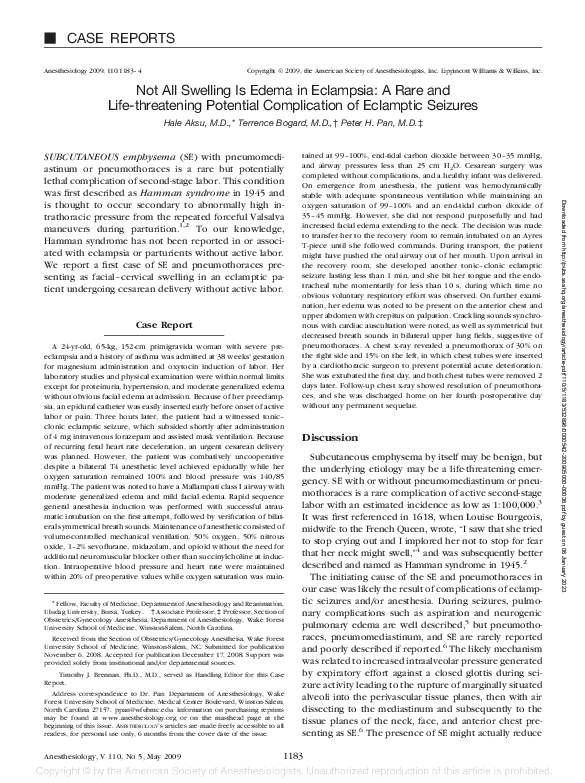 (PDF) Not All Swelling Is Edema in Eclampsia A Rare and Life