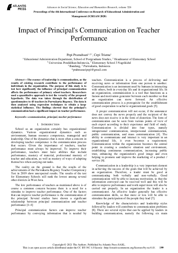 (PDF) Impact of Principal’s Communication on Teacher Performance
