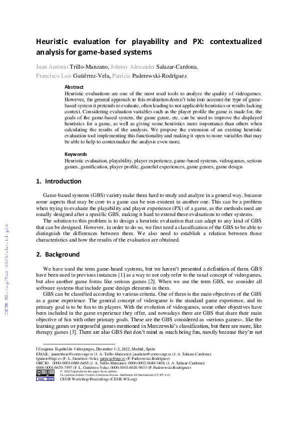 (PDF) Heuristic evaluation for playability and PX: contextualized ...