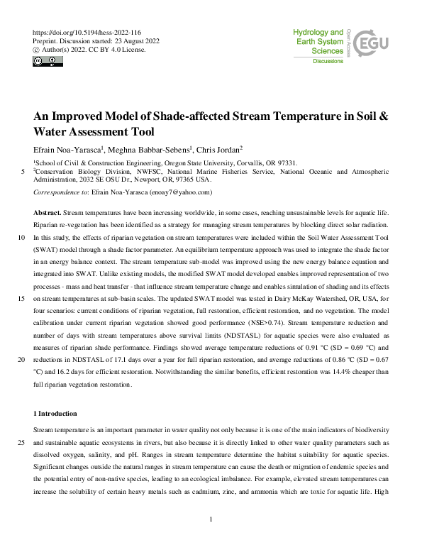 (PDF) An Improved Model of Shade-affected Stream Temperature in Soil ...