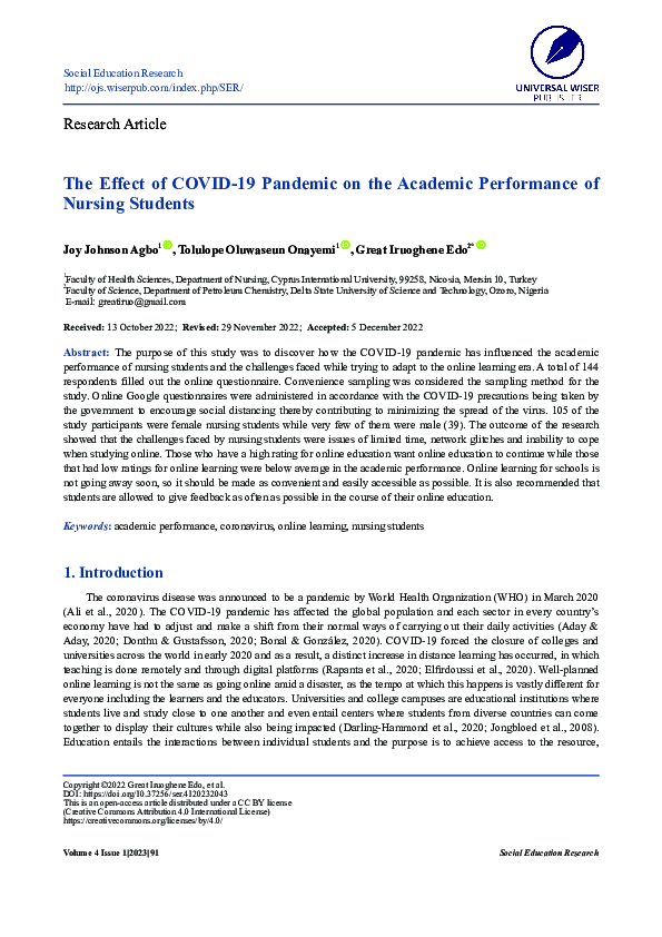 (PDF) The Effect of COVID-19 Pandemic on the Academic Performance of ...