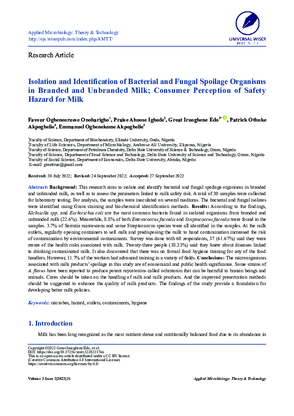 (PDF) Isolation and Identification of Bacterial and Fungal Spoilage ...