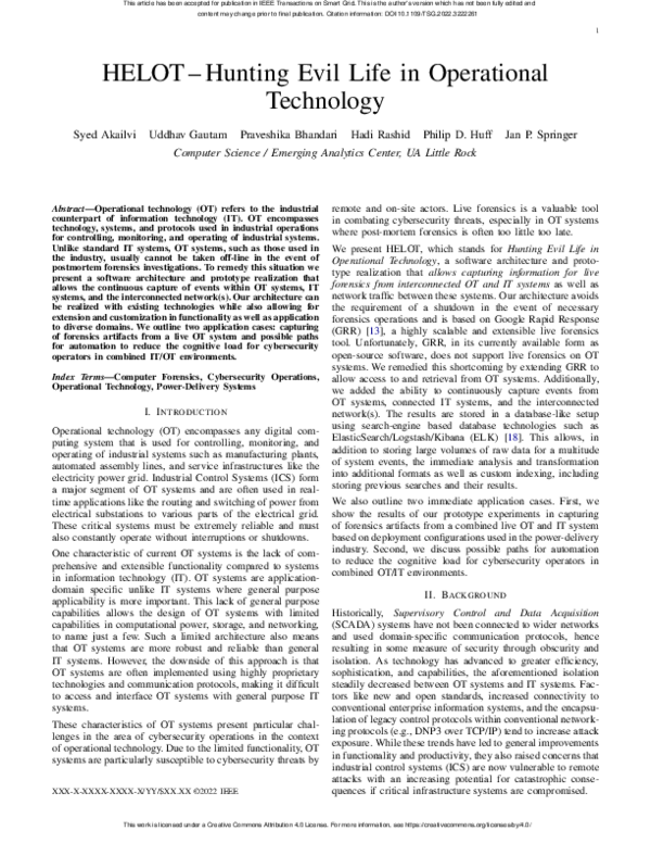 (PDF) HELOT – Hunting Evil Life in Operational Technology