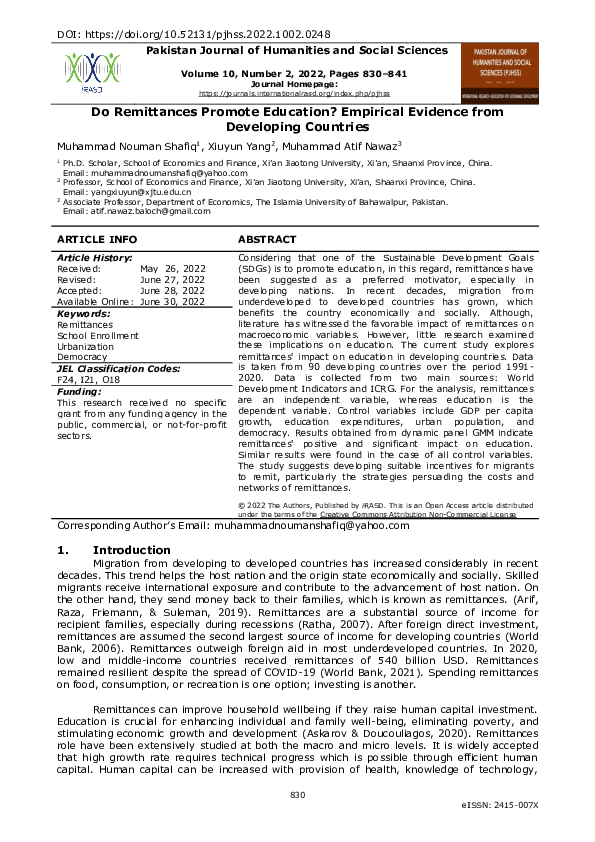 (PDF) Do Remittances Promote Education? Empirical Evidence from ...