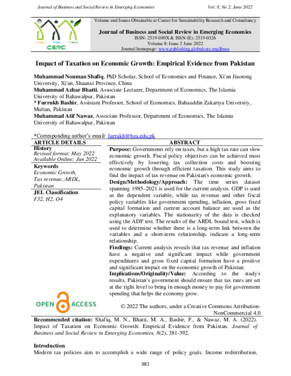 (PDF) Impact of Taxation on Economic Growth: Empirical Evidence from ...