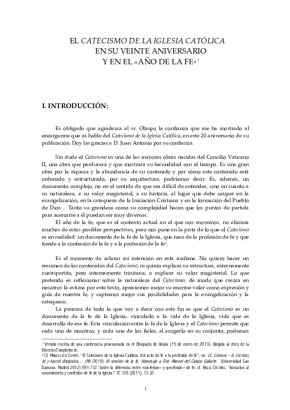 (PDF) El Catecismo de la Iglesia Católica en su XX aniversario. Valor ...