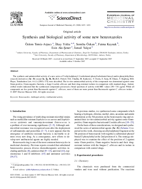 (PDF) Synthesis and biological activity of some new benzoxazoles